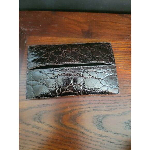 Card Wallet Money Holder Men's Crocodile Leather Caddy Deep Brown/Black - Picture 6 of 9